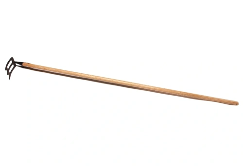 Motyka typu SPORK Krumpholz z drewnianym trzonkiem i metalowym, czarnym ostrzem z trzema zębami. Produkt ułożony poziomo na białym tle, ukazujący długi, prosty kształt oraz szczegóły wykonania ostrza.