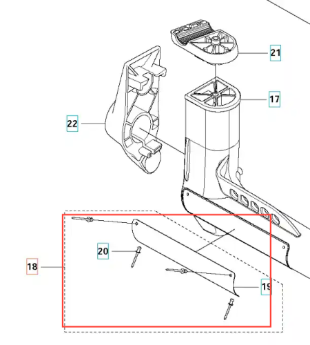 Osłona wspornika wykaszarki Husqvarna 345Fxt w kolorze szarym, wykonana z wytrzymałego tworzywa. Zbliżenie na montaż z widocznymi otworami na śruby. Produkt leży poziomo, ukazując detale konstrukcyjne oraz mocowanie. Tło jednolite.