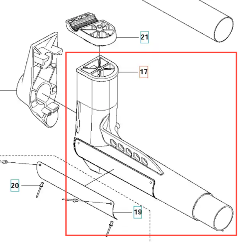 Wspornik uchwytu wykaszarki 343 R Husqvarna w kolorze szarym, o prostokątnym kształcie i gładkiej powierzchni. Widoczna część montażowa z otwórkami, ułożona poziomo, w zbliżeniu, z detalem mocowania oraz uchwytem w górnej części.