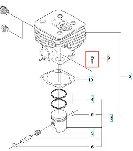 Metalowa śruba mocująca tłok do wykaszarki Husqvarna 345Fxt, cylindryczna z gwintem, z numerem identyfikacyjnym, na białym tle, ważny element montażowy urządzenia.