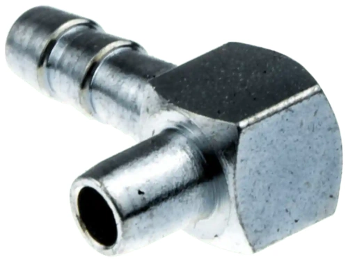 Kolektor wykaszarki Husqvarna 345Fxt, metalowy, srebrny, prostokątna podstawa, sześciokątna głowica, cylindryczne przewody. Widok boczny z detalami mocowań, do napraw sprzętu ogrodowego.