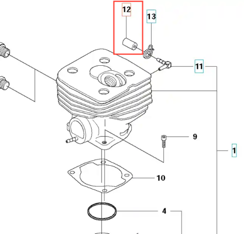Szara nakrętka ochronna do wykaszarki Husqvarna 345Fxt, owalna, metalowa z otworami montażowymi, widok z boku na białym tle podkreślający detale i konstrukcję.