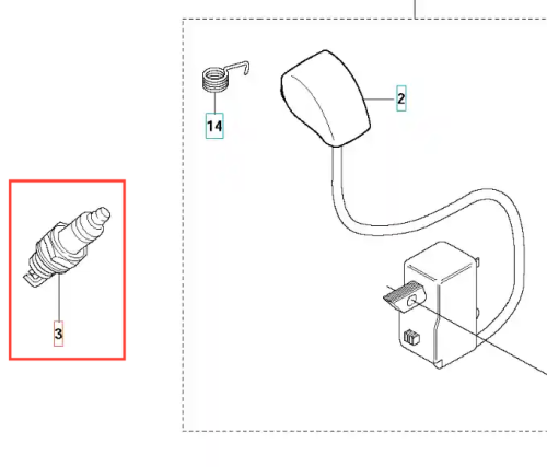 Świeca zapłonowa do wykaszarki Husqvarna 345Fxt, metalowo-ceramiczna, stożkowa, widok z boku z detalem gwintu i elektrody na neutralnym tle.