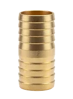 Reparator mosiężny do węży 1 w kolorze złotym, cylindryczny kształt z wyraźnymi rowkami, stojący w pozycji pionowej, na jednolitym tle. Idealny do naprawy węży ogrodowych.
