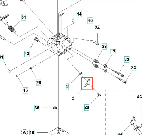 Metalowa dźwignia gaźnika wykaszarki Husqvarna 345 FR, prostokątna z zaokrąglonym końcem, z czytelnymi oznaczeniami, na białym tle, widoczna w zbliżeniu.