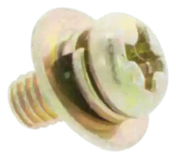 Śruba gaźnika wykaszarki Husqvarna 345 FR, metalowa, ze sześciokątnym wlotem. Widoczna delikatna tekstura, srebrnawy kolor z lekko żółtym odcieniem. Ujęcie z boku, pokazuje szczegóły gwintu i główki śruby.