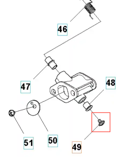 Śruba gaźnika do wykaszarek Husqvarna 345 FR, metalowa, z gwintem i zaokrągloną główką, widoczna w czerwonym prostokącie. Produkt leżący, przedstawiony na schemacie technicznym z numerami części. Brak dodatkowych detali lub tekstów.