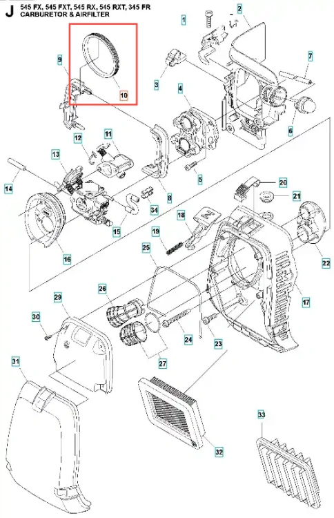 Pierścień uszczelniający do wykaszarki Husqvarna 345 FR, ciemnoszary, okrągły, z rowkami, na białym tle, idealny do montażu w mechanizmie urządzenia.