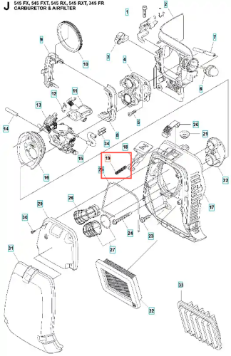 Sprężyna do wykaszarki 345 FR Husqvarna, metalowa z wytrzymałym wykończeniem, widoczna w zbliżeniu. Ułożona poziomo, z wyraźnymi zaciskami. Tło białe, co podkreśla szczegóły elementu. Idealna do wymiany w narzędziach ogrodowych.