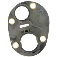 Czarna pokrywa gaźnika wykaszarki Husqvarna 345 FR z tworzywa, frontalny widok, dwie okrągłe przelotki, cztery mocowania, czyste krawędzie i detale techniczne.