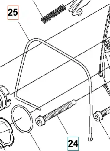 Uszczelka o-ring do wykaszarki Husqvarna 345 FR w kształcie okręgu, widoczna w zbliżeniu na białym tle. Produkt o gładkiej fakturze, wykonany z elastomeru, z wyraźnym kształtem, umieszczony obok metalowych komponentów, w tym śrub i sprężyny.