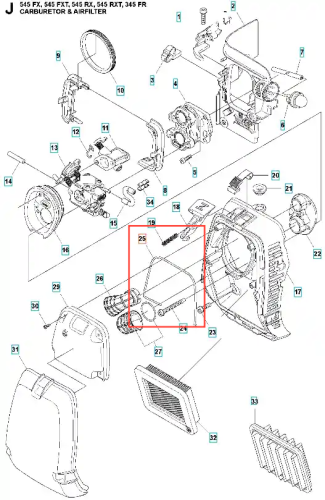 Uszczelka o-ring do wykaszarki 345 FR Husqvarna, okrągła, średnica około 20 mm, czarna, wykonana z gumy, elastyczna. Zbliżenie na detal, na białym tle, widoczny kształt, bez napisów, przewidziana do montażu w sprzęcie.