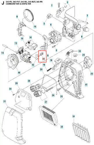 Zacisk wykaszarki 345 FR Husqvarna w kolorze czarnym z metalowymi elementami. Widoczny z boku, ujawnia detale mocowania. Tło proste, umożliwiające łatwe dostrzeganie kształtu i funkcji produktu. Akcesorium do montażu w narzędziach ogrodniczych.