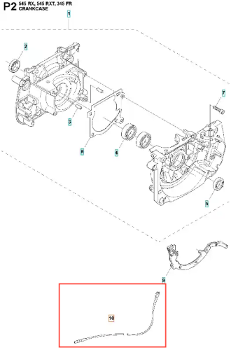 Przewód zwarciowy do wykaszarek Husqvarna 345 FR, w odcieniu czarnym, wykonany z elastomeru. Ujęcie pokazuje go z boku w pozycji leżącej. Widoczny detal: zakończenie przewodu z wyraźnym odbiciem i giętym kształtem, przeznaczonym do montażu.