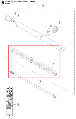 Łożysko wału wykaszarki 345 FR Husqvarna w kolorze metalicznym. Prezentowane z boku, z widocznymi elementami mocującymi i szczegółową fakturą. Na białym tle, z wyraźnymi oznaczeniami części i instrukcjami montażu.