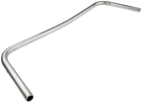 Rączka wykaszarki 336RK Husqvarna w kolorze srebrnym, z metalowego materiału. Ujęcie z boku ukazuje zakrzywiony kształt, z jednym końcem otwartym. Produkt stabilny, przeznaczony do montażu. Tło białe, co podkreśla jego szczegóły.