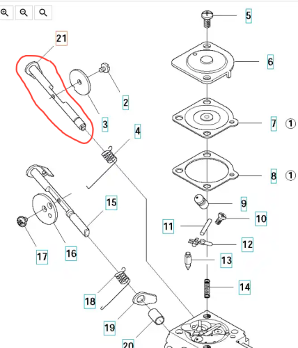 Zespół wału gaźnika do wykaszarki 336RK/336FR Husqvarna, pokazany z boku, z wyraźnymi mocowaniami. Element metalowy, cylindryczny, z gwintem na jednym końcu, gładką powierzchnią oraz oznaczeniami. Tło białe, co podkreśla szczegóły produktu.