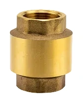 Zawór zwrotny mosiężny G 3/4 w kolorze złotym, z gwintem na obu końcach, odporny na korozję. Prosty, metalowy design, frontalne ujęcie bez napisów, idealny do instalacji hydraulicznych.
