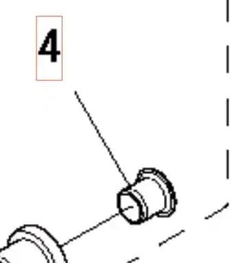 Nit rurowy do wykaszarki Husqvarna 336RK w jasnym odcieniu, przedstawiony z boku, ukazuje szczegółowy kształt. Element ma okrągły otwór w środku, widoczne napisy oraz numer 4 obok. Tło jest proste, białe, co ułatwia identyfikację produktu.