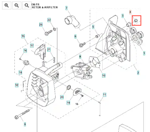 Nit rurowy do wykaszarki Husqvarna 336RK, metalowy element o okrągłym kształcie, widoczny w zbliżeniu, z delikatnym gwintem. Ujęcie frontalne, na jasnym tle, podkreślające detale konstrukcyjne. Wymiary i wykończenie niejednoznaczne.