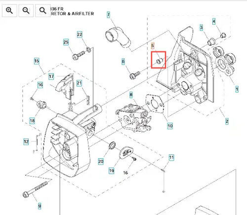 Nit rurowy do wykaszarek Husqvarna 336RK/333RJ, metalowy, szary, cylindryczny z gwintem, schematyczny. Niezbędny do montażu w zestawie części naprawczych.