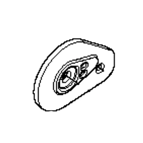 Dźwignia wykaszarki 336RK Husqvarna w kształcie owalnym, w kolorze metalicznym. Widoczna mocująca śruba oraz otwór na przykręcenie. Zbliżenie na detale mechaniczne i panele montażowe, umieszczona na jednolitym tle.