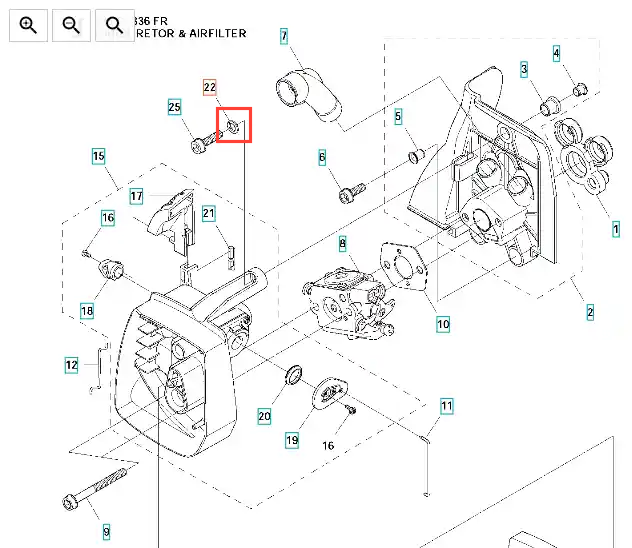 Podkładka wykaszarki 336RK Husqvarna, trwała, okrągła, z centralnym otworem i gumową uszczelką, na jednolitym tle ukazującym detale konstrukcji.