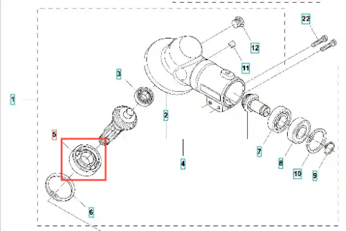 Łożysko kulkowe do wykaszarki Husqvarna, okrągłe, metalowe z wyraźnym rowkiem. Ujęcie z boku, produkt stoi na płaskiej powierzchni, w otoczeniu elementów sprzętu ogrodowego. Widoczne szczegóły techniczne, z oznaczeniami numerów części.