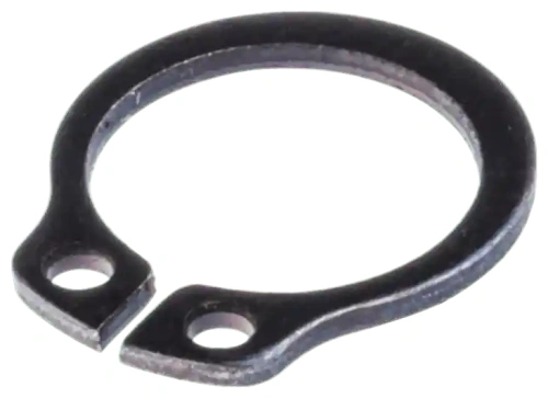 Pierścień sprężynujący wykaszarki 336RK Husqvarna, wykonany z ciemnego metalu. Okrągły kształt z dwoma otworami montażowymi. Ujęcie frontalne, produkt leży na jednolitym tle. Wyraźne detale krawędzi i wykończenia.