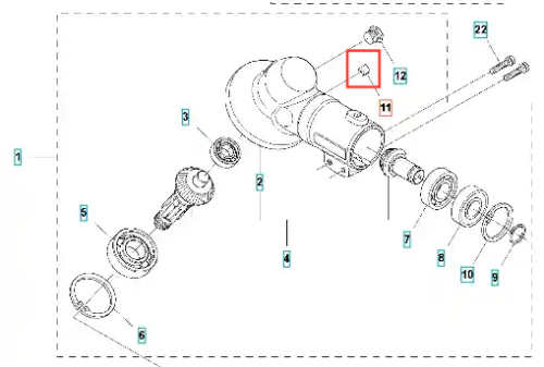 Magnes wykaszarki 336RK Husqvarna z rysunku technicznego, metaliczny, zaokrąglony, poziomy, z widocznymi numerami identyfikacyjnymi elementów.
