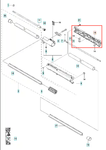 Metalowa osłona wału wykaszarki Husqvarna 336RK/336FR, prostokątna, matowa. Z przodu, z montażem i elementami mocującymi, na białym tle podkreślającym detale.