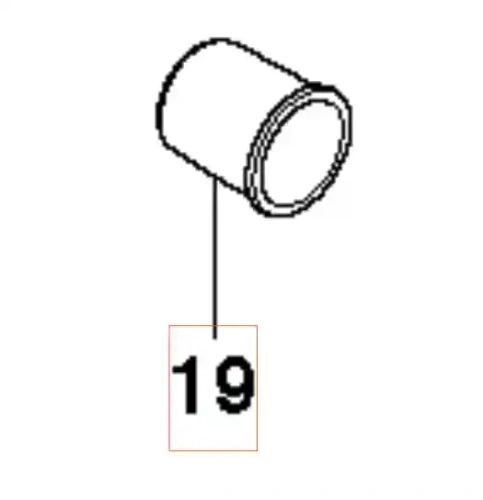 Element odległościowy wału wykaszarki 336RK Husqvarna, cylindryczny, stalowy, matowy, ze szczeliną na krawędzi, z numerem 19 na etykiecie, widok z boku na tle jednolitym.
