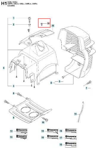 Śruba wykaszarki 335 RX Husqvarna, wykonana z metalu, o wymiarach ST4.2x9.5, o ostrym końcu. Ujęcie frontalne, pokazujące śrubę w kotwicy. Widoczny wyraźny napis marki Husqvarna. Produkt w kontekście części do narzędzi ogrodowych.