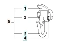 Hak ściągający szelek do wykaszarki Husqvarna 335 RX. Produkt w kolorze szarym z metalowymi elementami, wizualizowany z boku. Widoczne mocowanie oraz ergonomiczną rączkę. Prosty, techniczny design, idealny do pracy z narzędziami ogrodowymi.