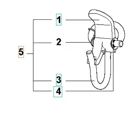 Hak ściągający szelek do wykaszarki Husqvarna 335 RX. Produkt w kolorze szarym z metalowymi elementami, wizualizowany z boku. Widoczne mocowanie oraz ergonomiczną rączkę. Prosty, techniczny design, idealny do pracy z narzędziami ogrodowymi.