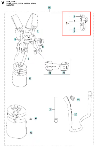 Hak ściągający szelek do wykaszarki Husqvarna 335 RX, metalowy, o kształcie litery J, z wyraźnymi oznaczeniami numerycznymi. Widoczny w zbliżeniu, prezentowany na prostym tle. Produkt umożliwia zaczepienie szelek, idealny do modeli z serii 335.