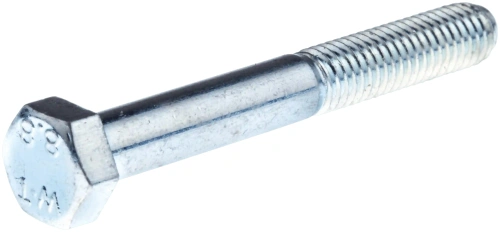 Śruba wykaszarki M5x40/16 z metalu, o sześciokątnej główce i gładkim trzpień, widoczna w zbliżeniu. Element ma srebrny kolor i wyraźne oznaczenia na główce. Umieszczona na jednolitym tle. Długość śruby to 40 mm.