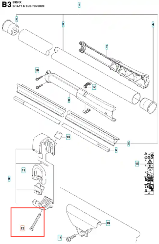Śruba wykaszarki M5x40/16 z kategorii 8.8, wykonana ze stali. Produkt leży poziomo na prostym tle, z widocznymi gwintami oraz płaskim łbem. Długość śruby wynosi 40 mm, a średnica 5 mm. Nie zawiera dodatkowych oznaczeń ani logo.