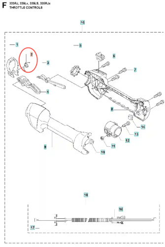 Sprężyna powrotna dźwigni gazu do wykaszarki 333 RJ Husqvarna, metalowa, spiralna z wyraźnymi zwojami, widoczna z góry w poziomie, na białym tle, bez dodatków.