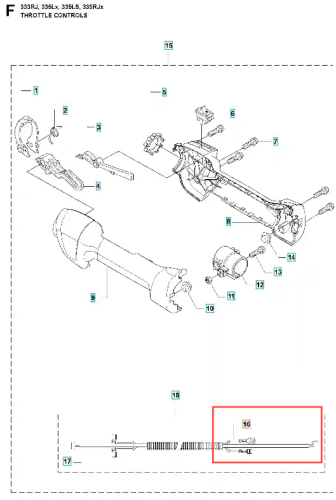 Przewód zwarciowy wykaszarki 333 RJ Husqvarna, prosty, metalowy, o długości wzrokowo dostosowanej do użytku w sprzęcie ogrodniczym. Elementy mocujące widoczne na końcach, brak dodatkowych oznaczeń. Produkt leży płasko na białym tle.