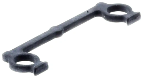 Uszczelka cylindra wykaszarki 327RX Husqvarna w kolorze czarnym, wykonana z gumy. Element ma prostokątny kształt z dwoma okrągłymi otworami na końcach. Ujęcie z boku umożliwia dokładne zobaczenie szczegółów oraz faktury materiału.