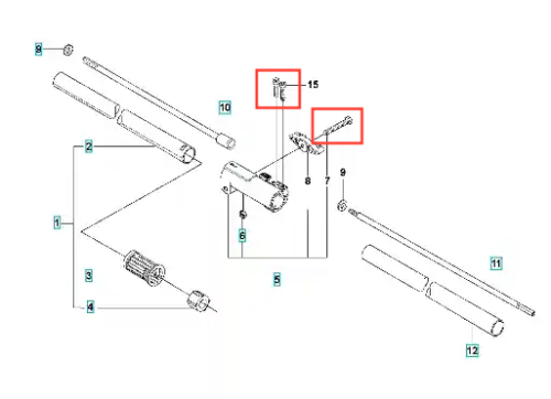 Śruba wału wykaszarki 326 RX Husqvarna, metalowa, zewnętrznie gwintowana, umiejscowiona w widoku frontalnym. Element jest mocno wyprofilowany, z widocznym oznaczeniem. Tło proste, białe, co ułatwia identyfikację szczegółów produktu.