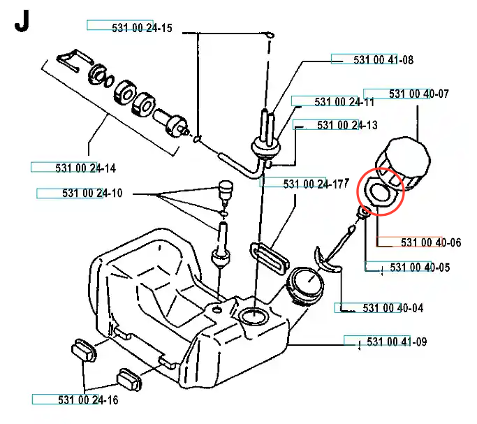 Uszczelka zbiornika paliwa do wykaszarki Husqvarna 120 R, okrągła, czarna, matowa, z tworzywa sztucznego, z numerami katalogowymi, stylizowana na oryginalne akcesoria do urządzeń spalinowych.