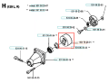 Bęben sprzęgła wykaszarki Husqvarna 120 R, czarny, cylindryczny z wałem. Zdjęcie z boku, widoczne logo i numery katalogowe, bez dodatkowych akcesoriów.