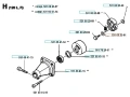 Podkładka sprzęgła do wykaszarki Husqvarna 120 R, widoczna w złożonym układzie technicznym. Produkt ma cylindryczny kształt, metaliczną powierzchnię oraz jest osadzony na podstawie. Ważne numery katalogowe i oznaczenia są czytelne.
