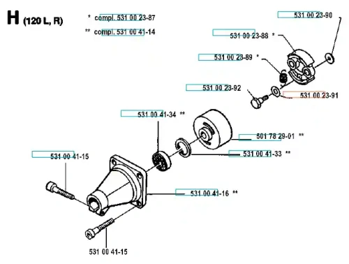 Podkładka sprzęgła do wykaszarki Husqvarna 120 R, widoczna w złożonym układzie technicznym. Produkt ma cylindryczny kształt, metaliczną powierzchnię oraz jest osadzony na podstawie. Ważne numery katalogowe i oznaczenia są czytelne.
