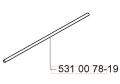 Śruba mocująca do kołka wykaszarki Husqvarna, srebrny metalowy element o prostokątnym przekroju, z widocznym numerem katalogowym 531 00 78-19. Ujęcie z boku, ukazujące pełną długość produktu. Tło jednolite, co ułatwia identyfikację.