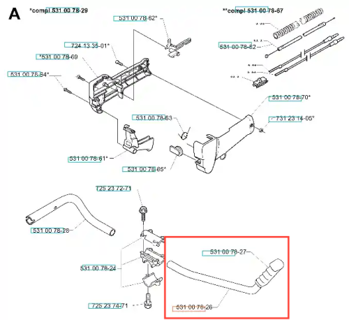 Metalowy uchwyt wykaszarki 142 R Husqvarna w kształcie litery L z końcówką mocującą, widoczny frontalnie na białym tle, z detalami konstrukcyjnymi, idealny do mocowania w ogrodzie.