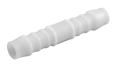 PCW-reparator 10 mm, dwuczęściowy zestaw. Biała, gładka rurka z segmentami, ułożona poziomo. Idealny do łączenia rur o średnicy 10 mm. Widoczne detale faktury oraz krawędzie. Produkt na jednolitym tle.