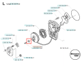 Podkładka wykaszarki 142 R Husqvarna na rysunku technicznym z oznaczeniami katalogowymi, element mocujący z logo Husqvarna, widoczna na białym tle w układzie technicznym.